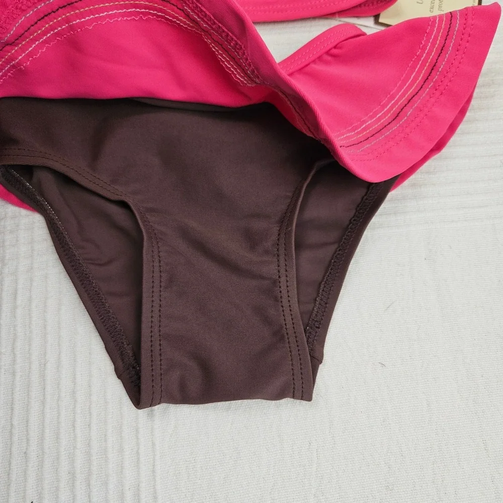 NEW Baby Gap Embroidered Bikini 3-6 mo Pink Brown Applique Floral‎ Swimsuit NWT